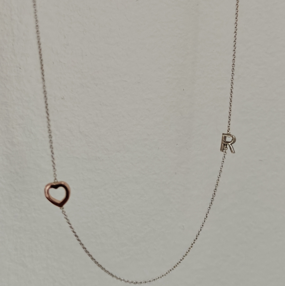 10k White Gold Heart & Initial R Necklace